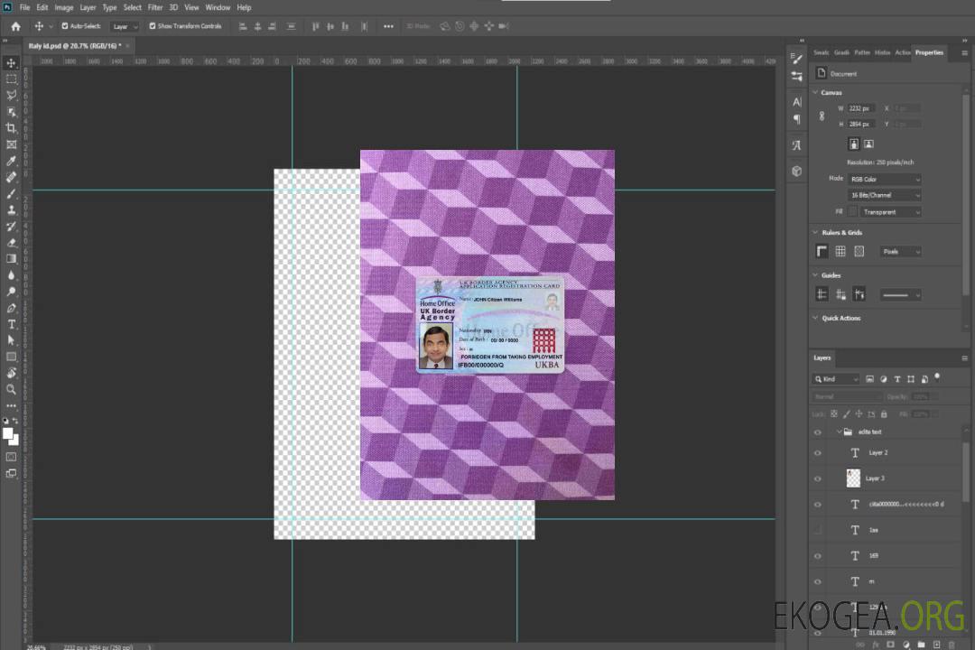 Carte d'enregistrement de demande d'agence frontalière du Royaume-Uni photolook AVANT template Carte d'enregistrement de demande d'agence frontalière du Royaume-Uni photolook AVANT template
